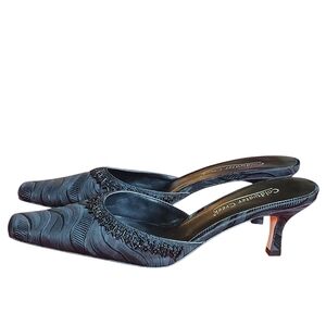 Coldwater Creek Womens Black Fabric  Sequin Slip On Kitten Heel Mules